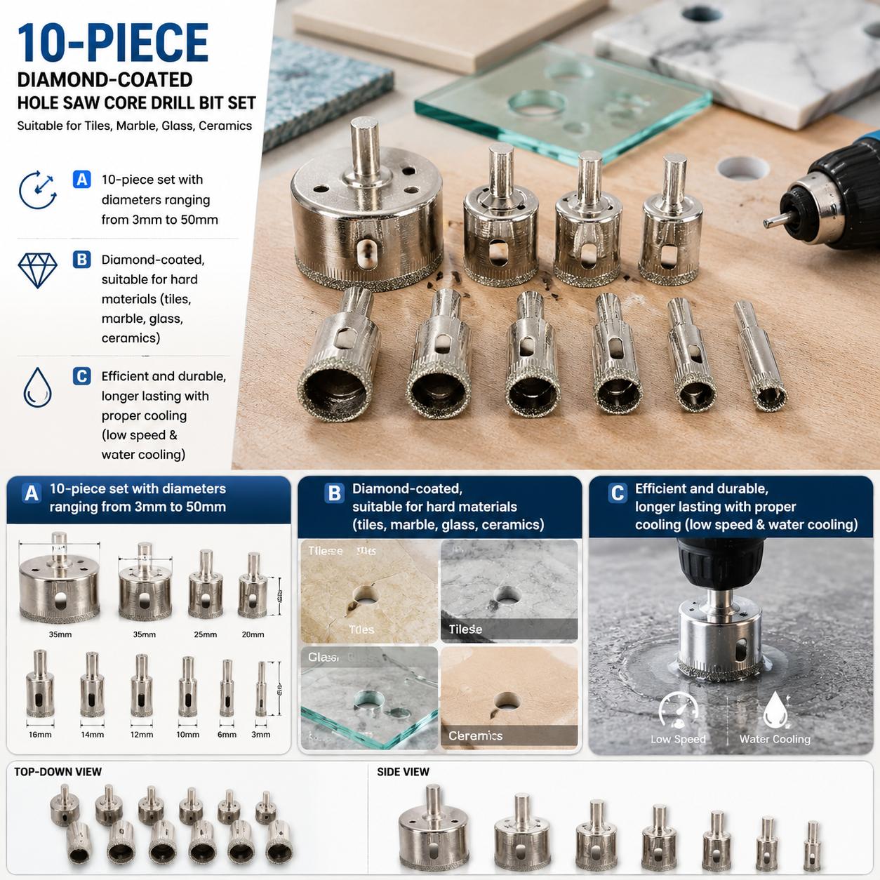 Home Improvement And Diy - Diamantgecoate boorbits set, 10 stuks, premium