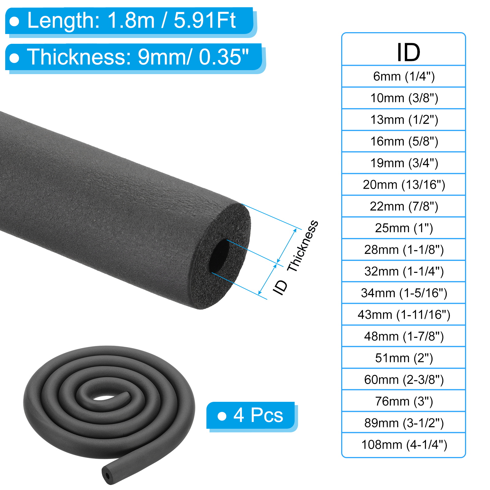 Uxcell 4 Stuks 1.8Meter Pijp I - Pipe Insulation Foam recensie en prijs